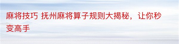 麻将技巧 抚州麻将算子规则大揭秘，让你秒变高手